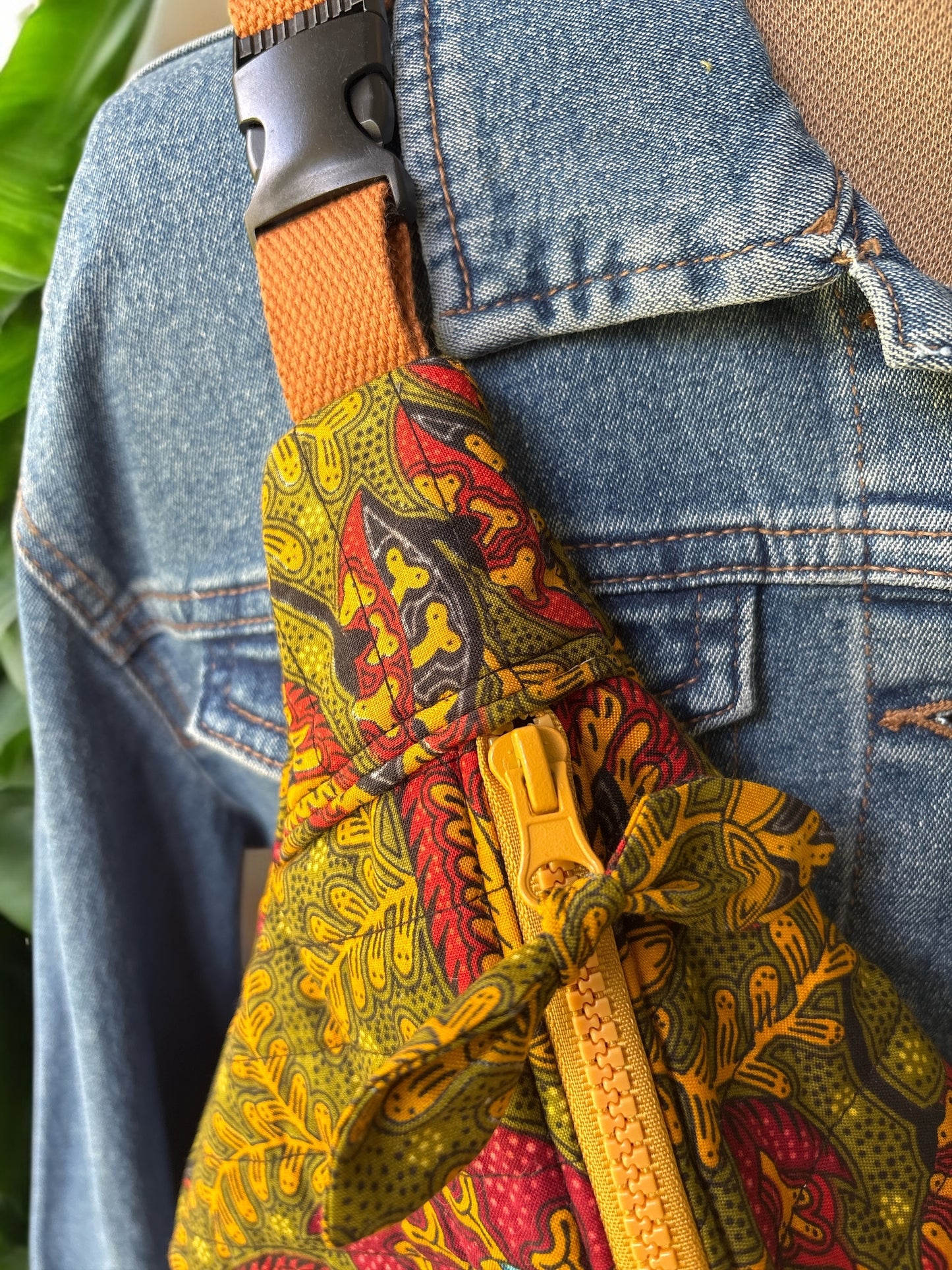 Sac Banane adulte en coton indien matelassé kaki et moutarde -Pièce unique-
