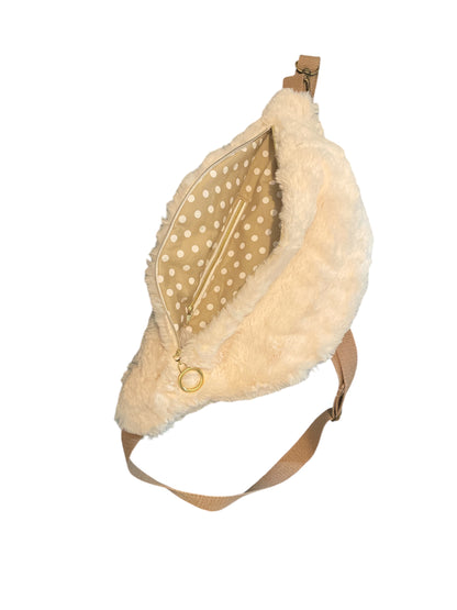 Sac Banane en fausse fourrure ultra douce-creme- 40x18 cm