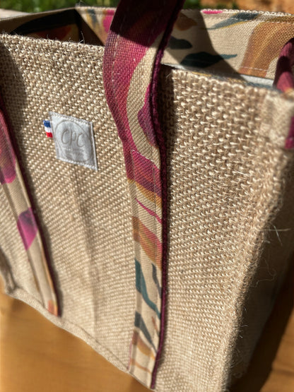 Magnifique Sac cabas en toile de jute recyclée -Piece unique-26x25x15 cm