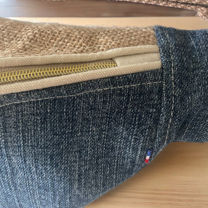 Sac Banane en Jeans ,toile de jute et lin recyclés- 40x18 cm