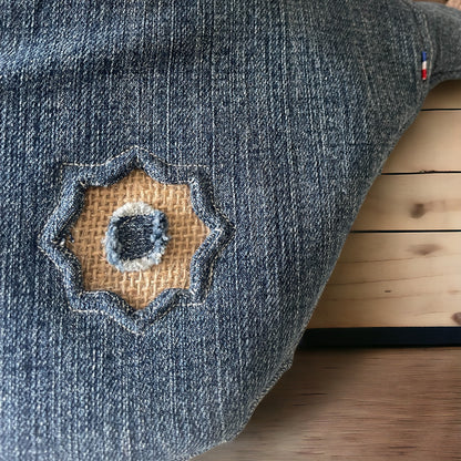 Sac Banane en Jeans ,toile de jute et lin recyclés- 40x18 cm