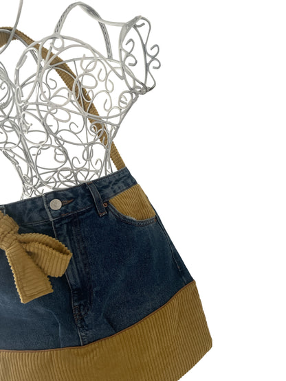 Sac Besace en Jeans recyclé et velours côtelé moutarde 45x38 cm