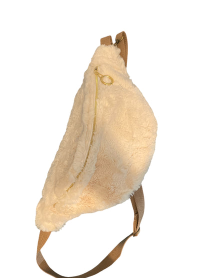 Sac Banane en fausse fourrure ultra douce-creme- 40x18 cm