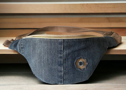 Sac Banane en Jeans ,toile de jute et lin recyclés- 40x18 cm
